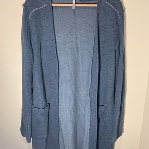 Long Grey-Blue Cardigan with Front Pockets